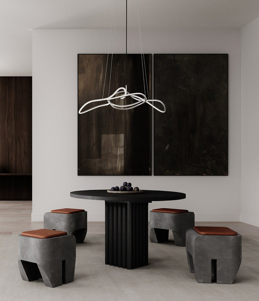 Enkei Tray, Maxi by 101 Copenhagen in Silver Travertine in a styled interior, view 3 – In Dubai by WSPR