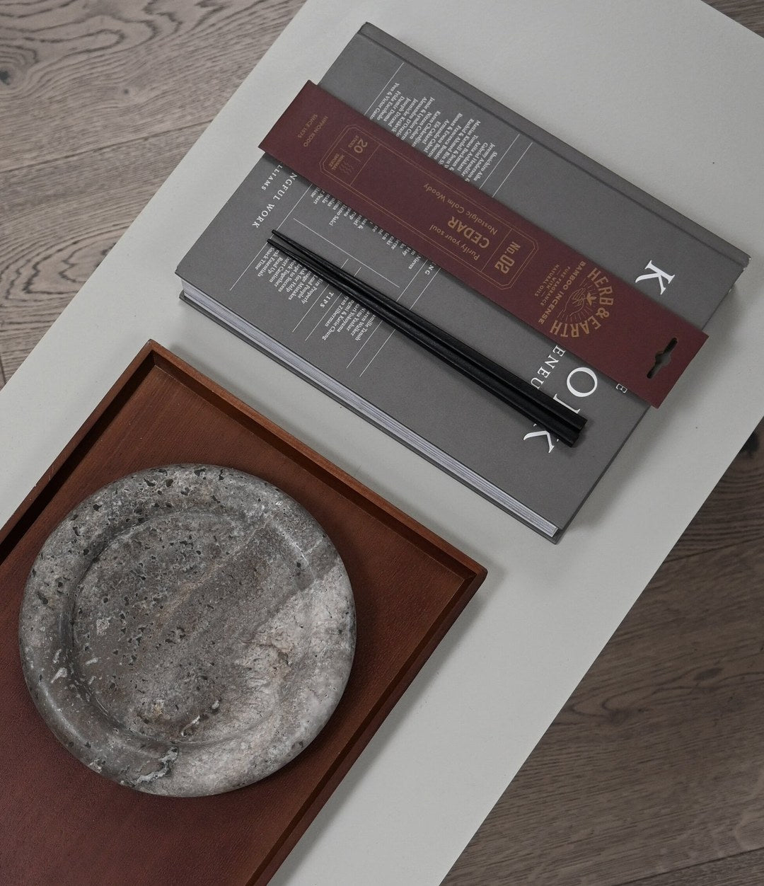 Enkei Tray, Mini by 101 Copenhagen in Silver Travertine in a styled interior – In Dubai by WSPR