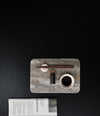 Enkei Tray Rectangular, Mini by 101 Copenhagen in Silver Travertine in a styled interior, view 3 – In Dubai by WSPR