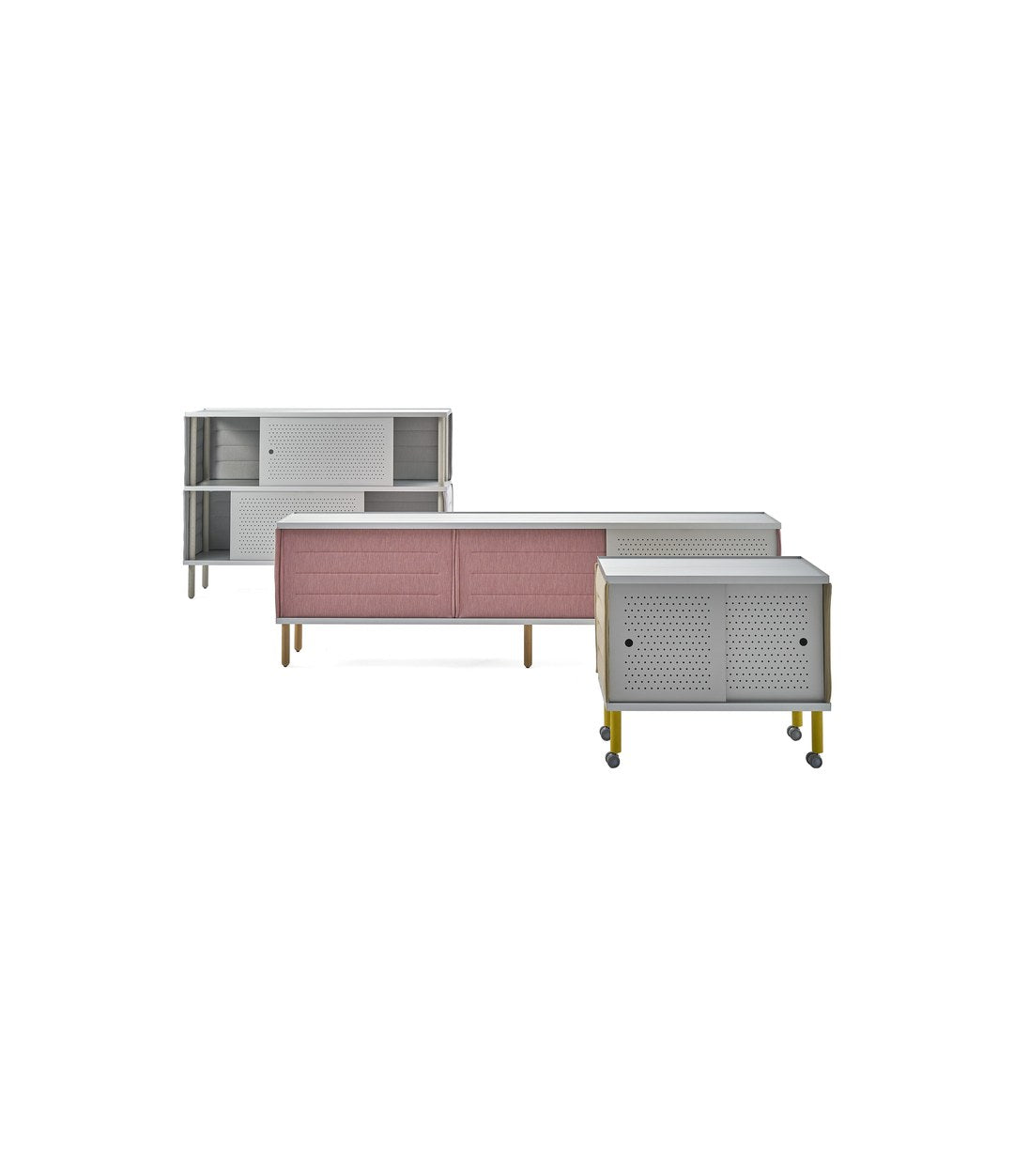 Estante Acoustic Shelving by Sancal a group of units, one on wheels – In Dubai by WSPR