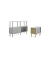 Estante Acoustic Shelving by Sancal tall open unit and a small unit on wheels – In Dubai by WSPR