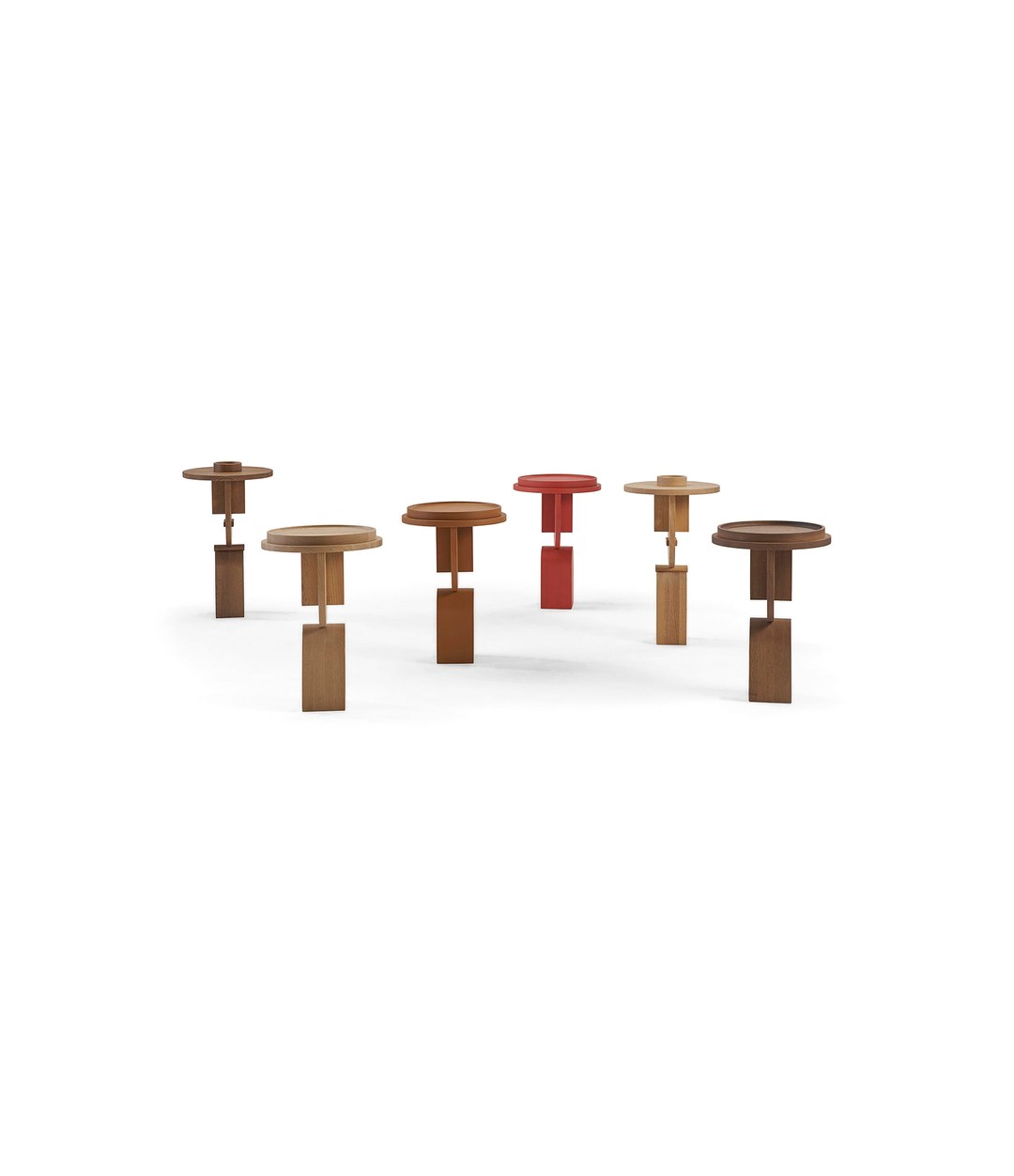 Faces Side Table by Sancal a group in wood tones – In Dubai by WSPR