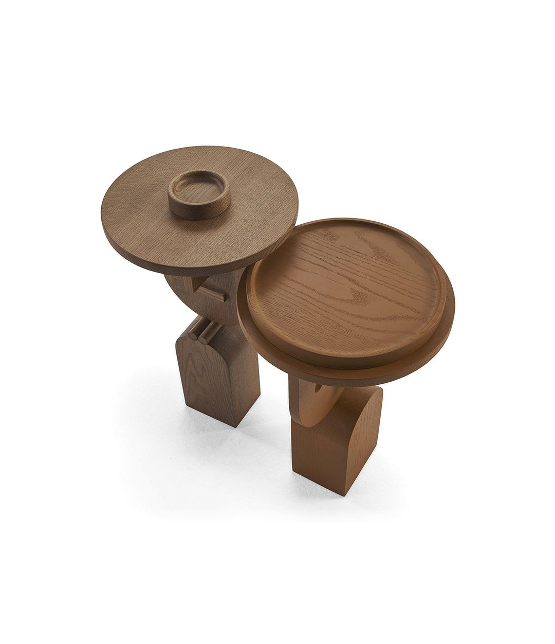 Faces Side Table by Sancal pair in dark oak seen from above – In Dubai by WSPR