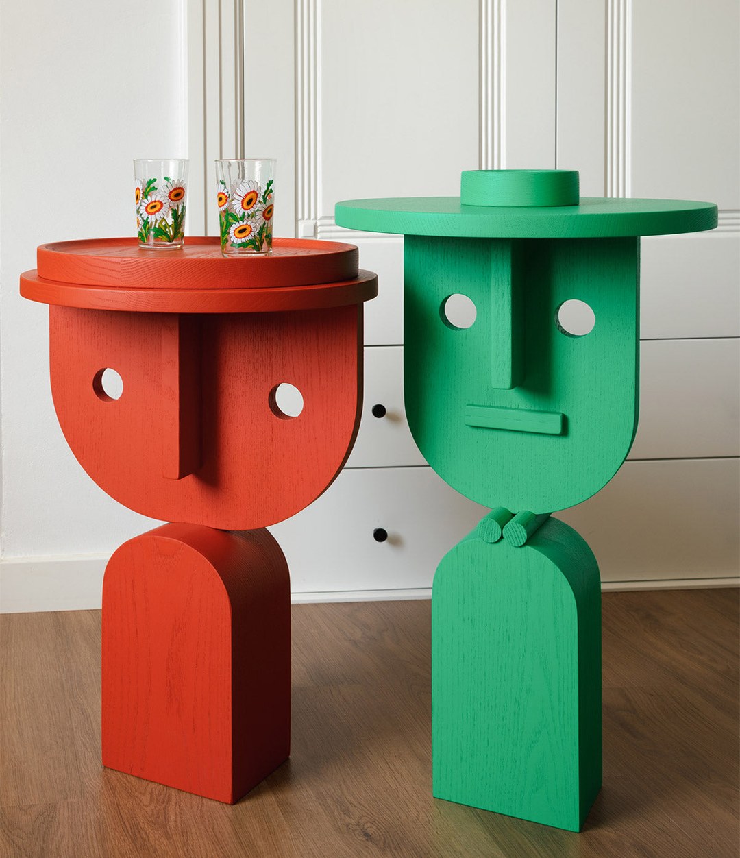 Faces Side Table by Sancal pair in red and green – In Dubai by WSPR