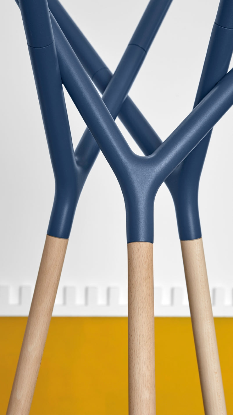 Game of Trust Coat Rack by Miniforms with blue lacquered terminals, detail view – In Dubai by WSPR