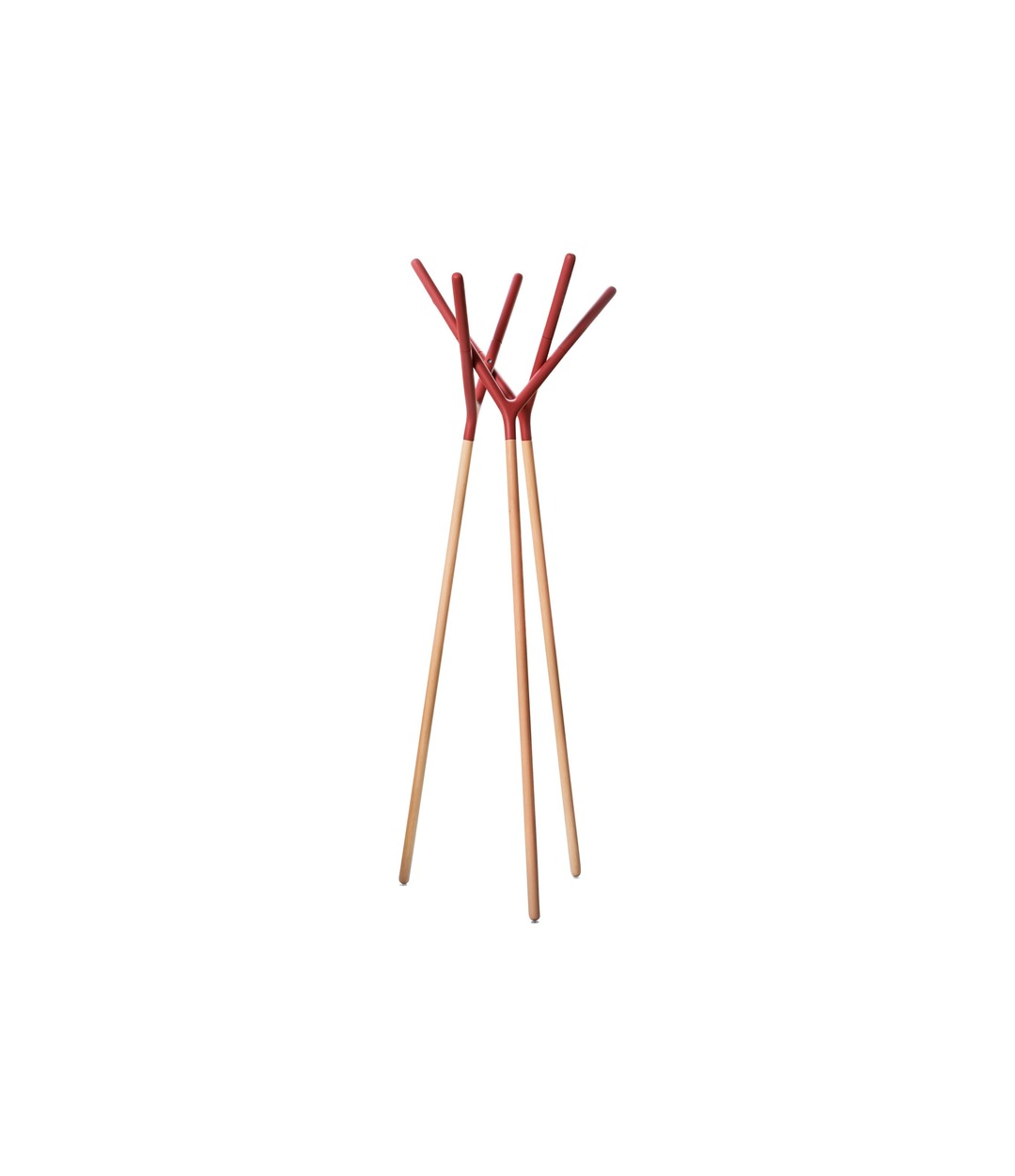 Game of Trust Coat Rack by Miniforms in Beech with Lacquered Terminals, red, front view – In Dubai by WSPR