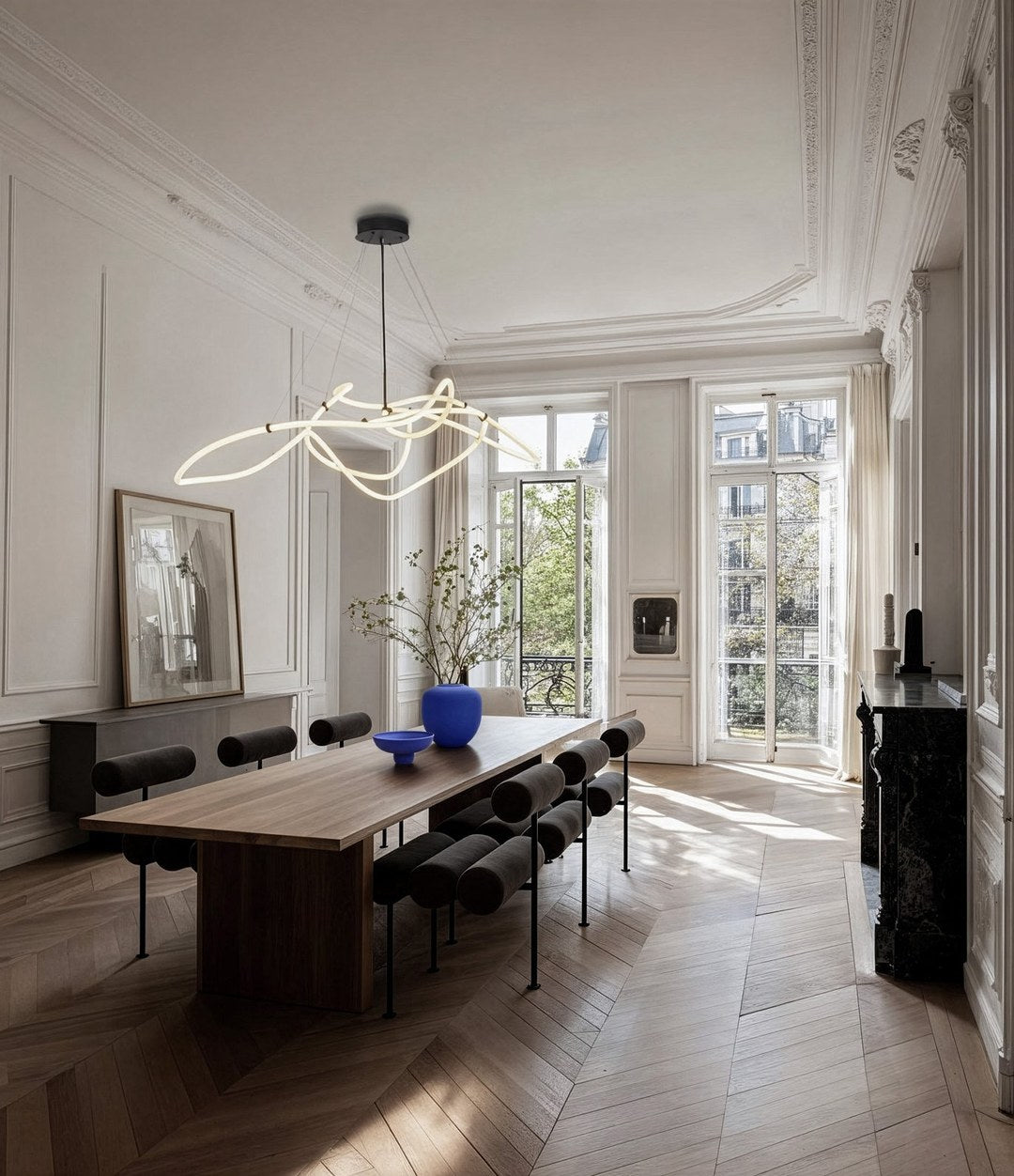 Ghost Chandelier, Big by 101 Copenhagen in Neon (5m) in a styled interior – In Dubai by WSPR