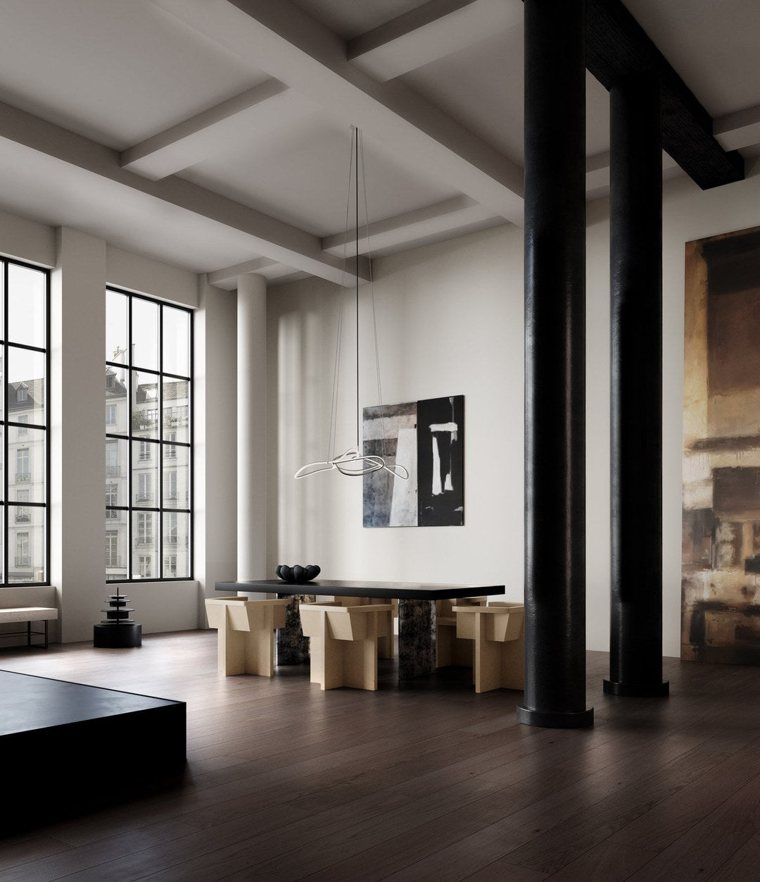 Ghost Chandelier, Mini by 101 Copenhagen in Chrome (5m) in a styled interior – In Dubai by WSPR