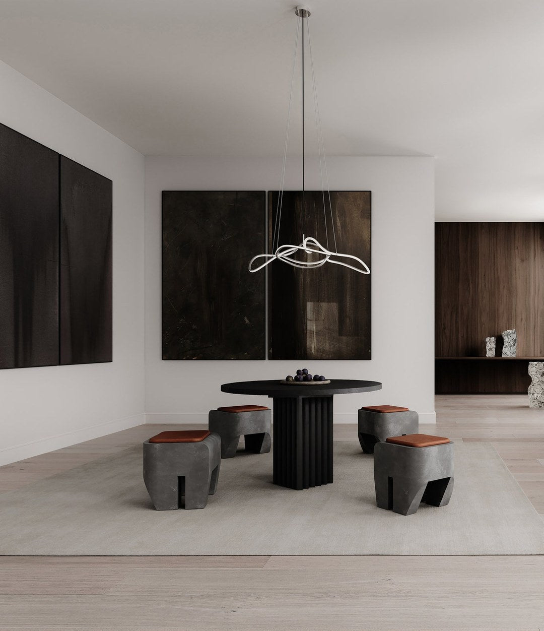 Ghost Chandelier, Mini by 101 Copenhagen in Chrome (5m) in a styled interior, view 2 – In Dubai by WSPR