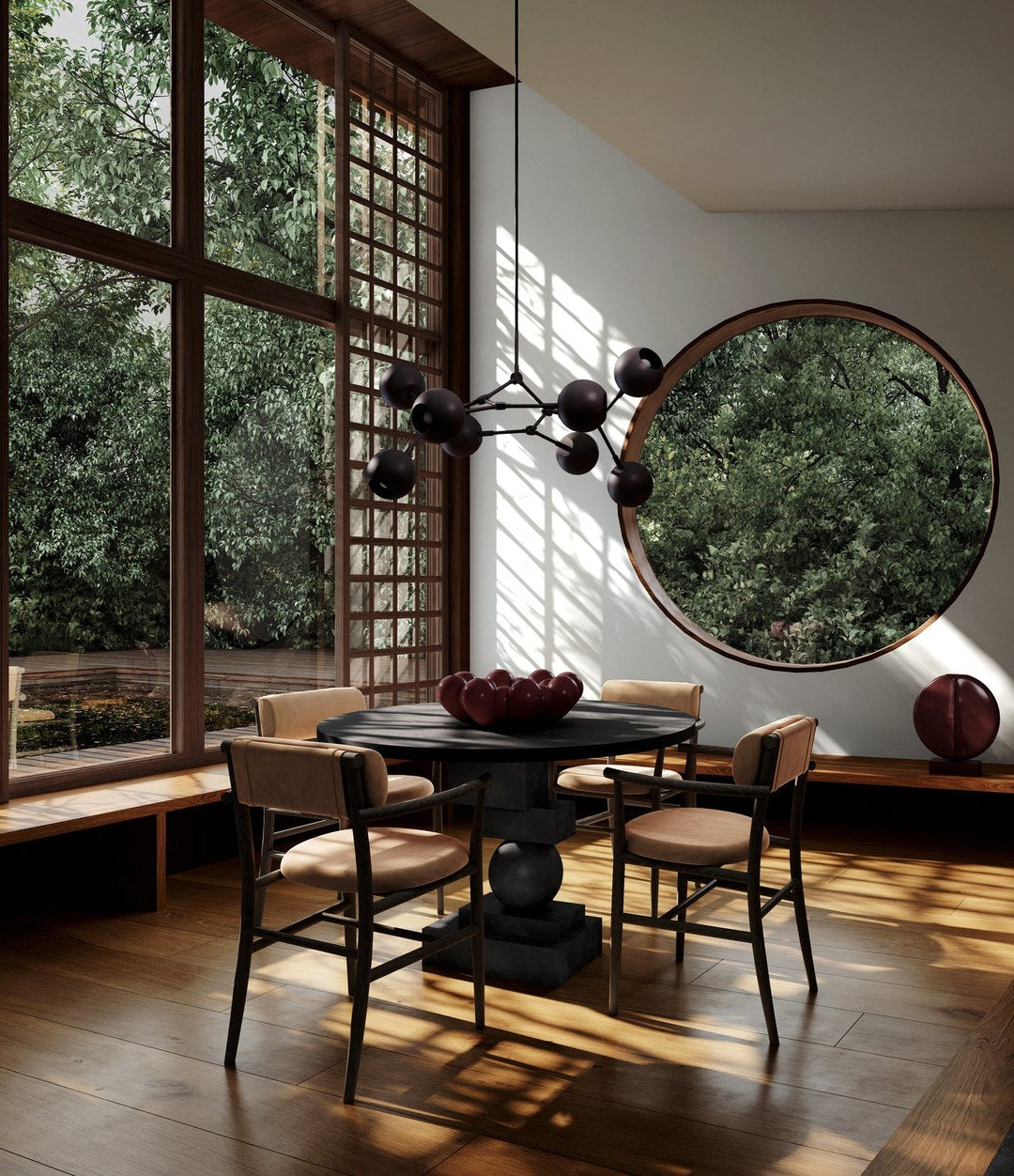 Guggenheim Vase, Mini by 101 Copenhagen in Maroon in a styled interior – In Dubai by WSPR
