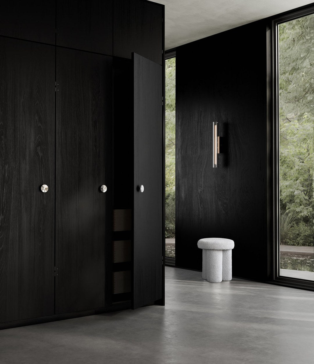 HiHat Knobs, Maxi by 101 Copenhagen in Chrome in a styled interior, view 3 – In Dubai by WSPR