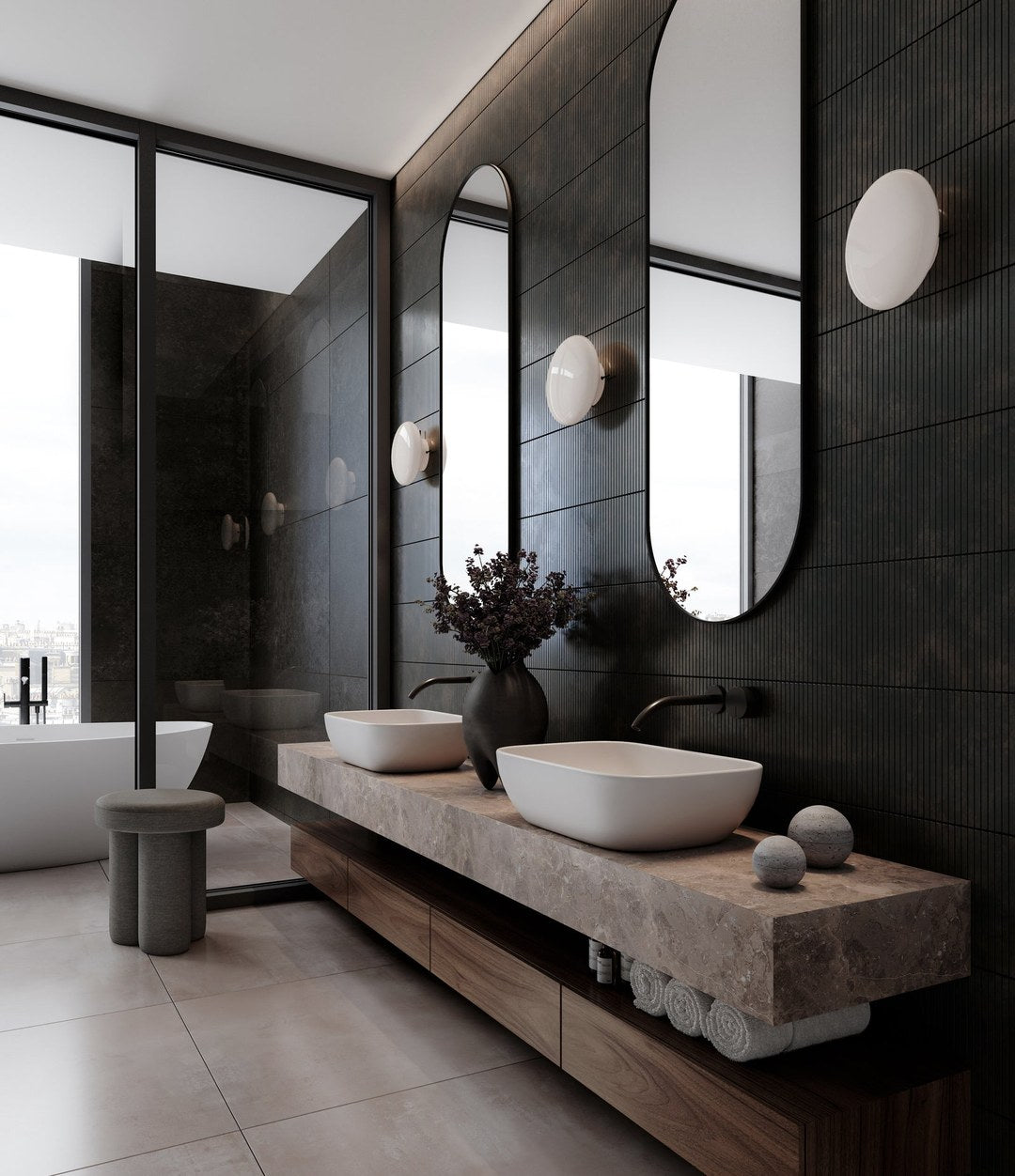 Hikari Wall Lamp, Ø24 by 101 Copenhagen in Opal White in a styled interior – In Dubai by WSPR