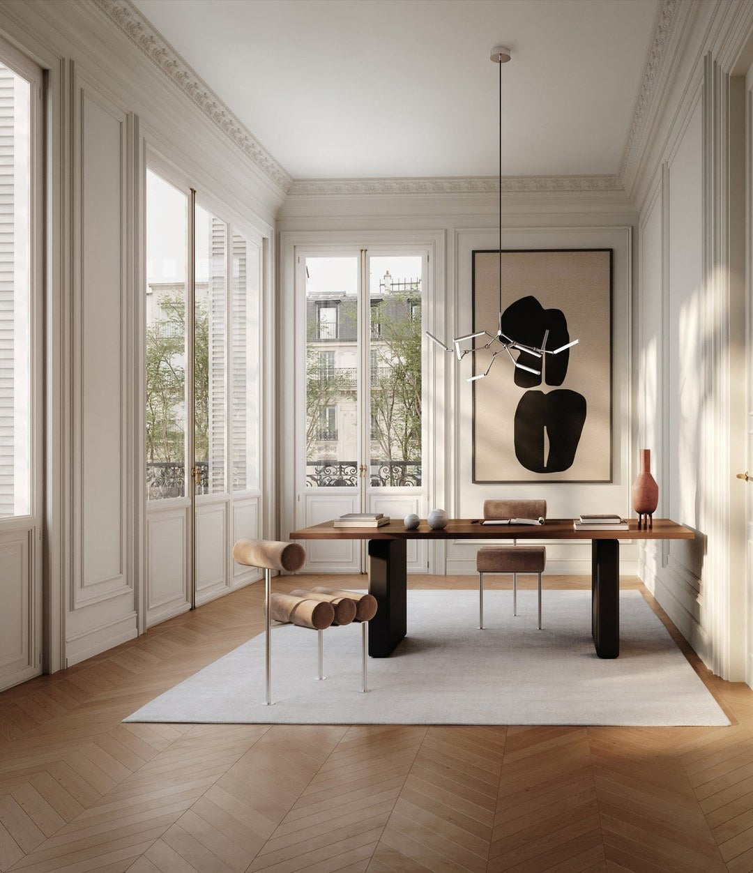 Hiro Dining Chair by 101 Copenhagen in Stainless Steel Frame / Desert in a styled interior, view 3 – In Dubai by WSPR