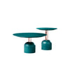 Illo coffee tables by Miniforms, lacquered top in teal with copper stem, both sizes – In Dubai by WSPR