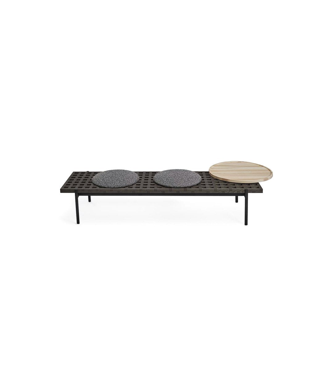Interchange Bench by Sancal in black with two grey seats and an ash table – In Dubai by WSPR