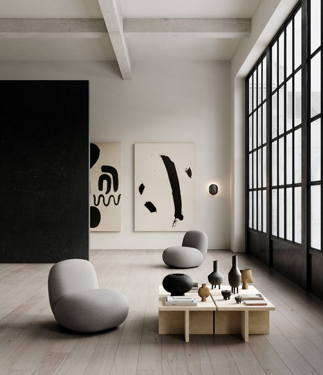 Kabin Vase, Fat by 101 Copenhagen in Black in a styled interior – In Dubai by WSPR