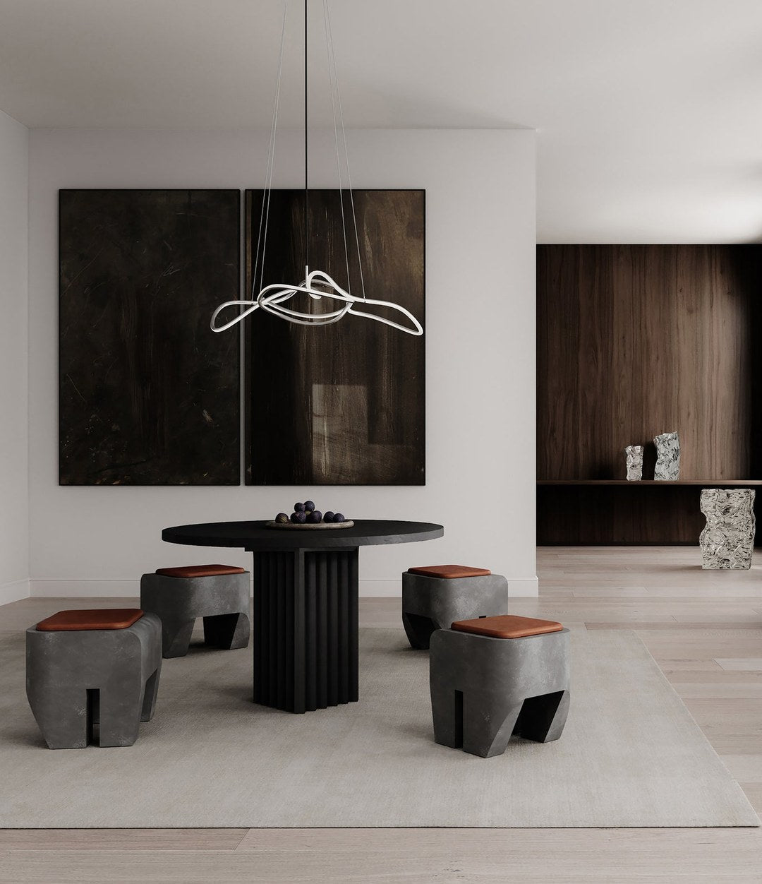 Kami Vase, Big by 101 Copenhagen in Chrome in a styled interior, view 2 – In Dubai by WSPR
