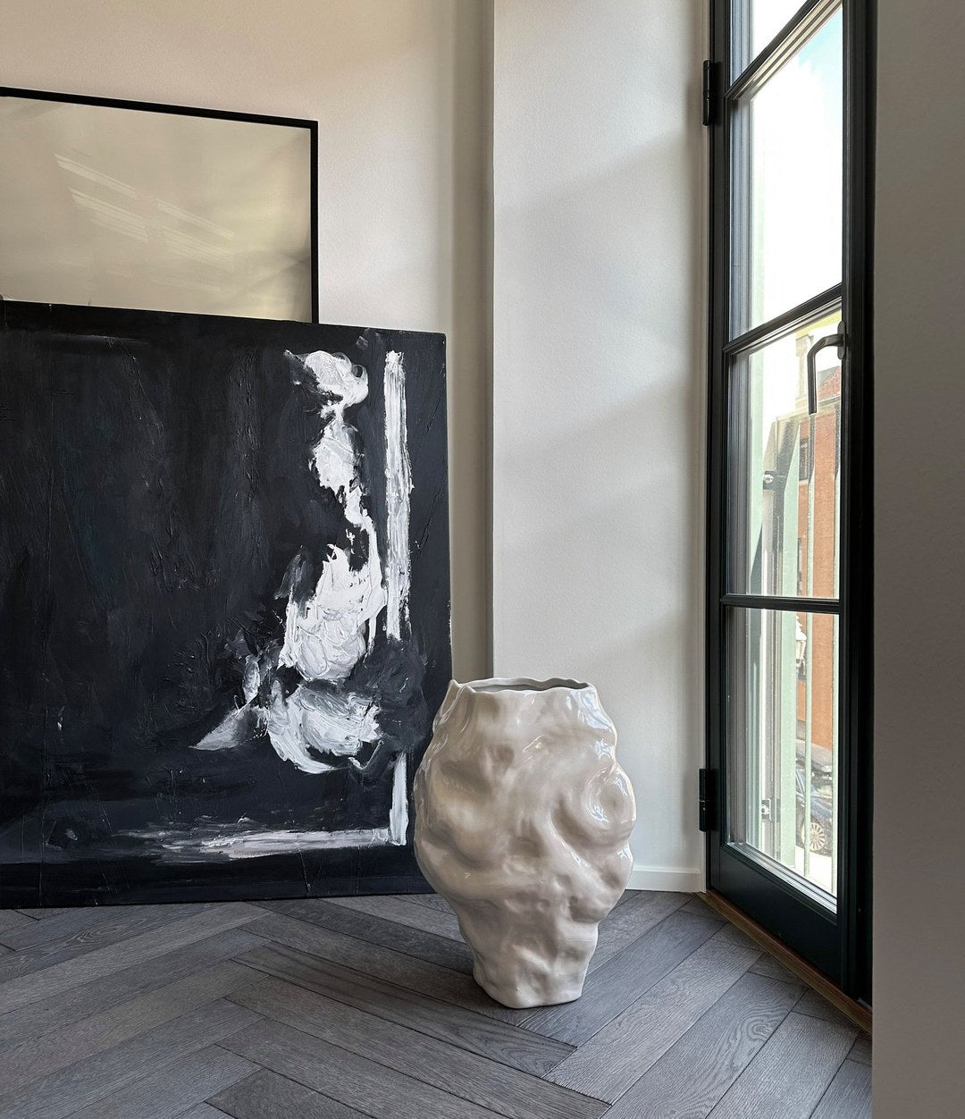 Katachi Vase, Big by 101 Copenhagen in High Glaze Birch in a styled interior – In Dubai by WSPR