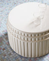 Kolos Coffee Table by Miniforms in cream ceramic, close-up of the top with glasses – In Dubai by WSPR