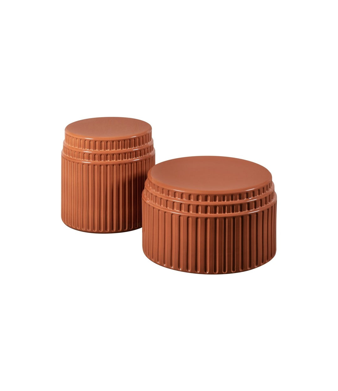 Kolos Coffee Tables by Miniforms in Terracotta Glazed Ceramic, both sizes together – In Dubai by WSPR