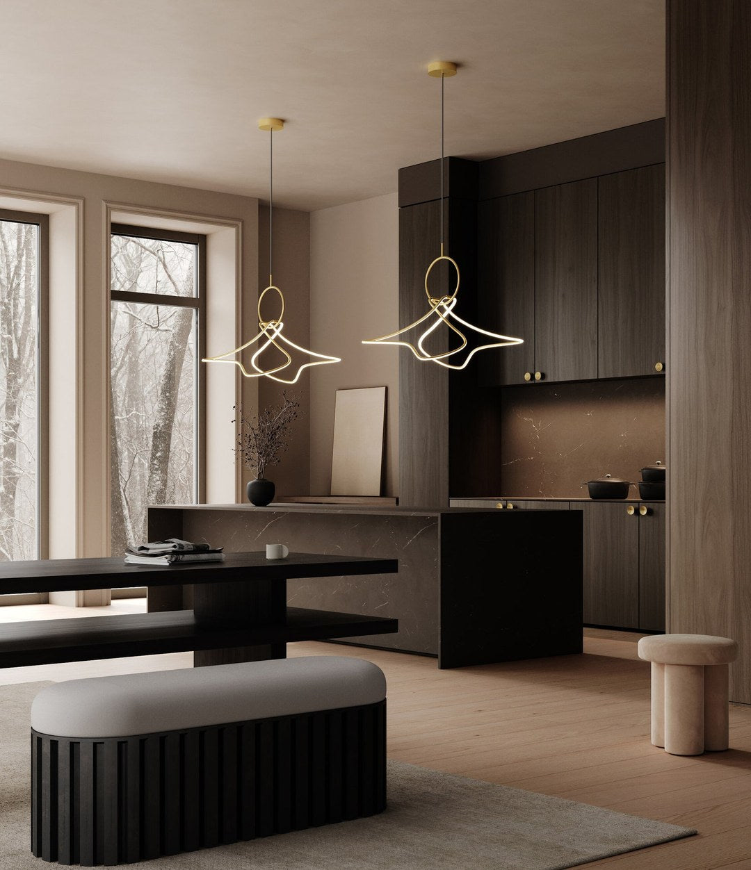 Kumo Chandelier, Mini by 101 Copenhagen in Brass in a styled interior, view 2 – In Dubai by WSPR