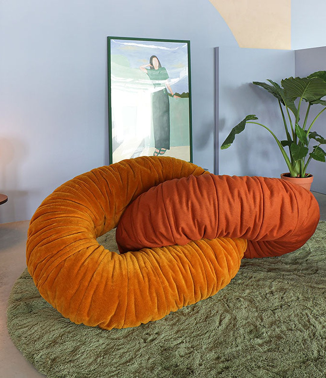 Link Sofa by Sancal Wrinkled Links in orange on a green rug – In Dubai by WSPR
