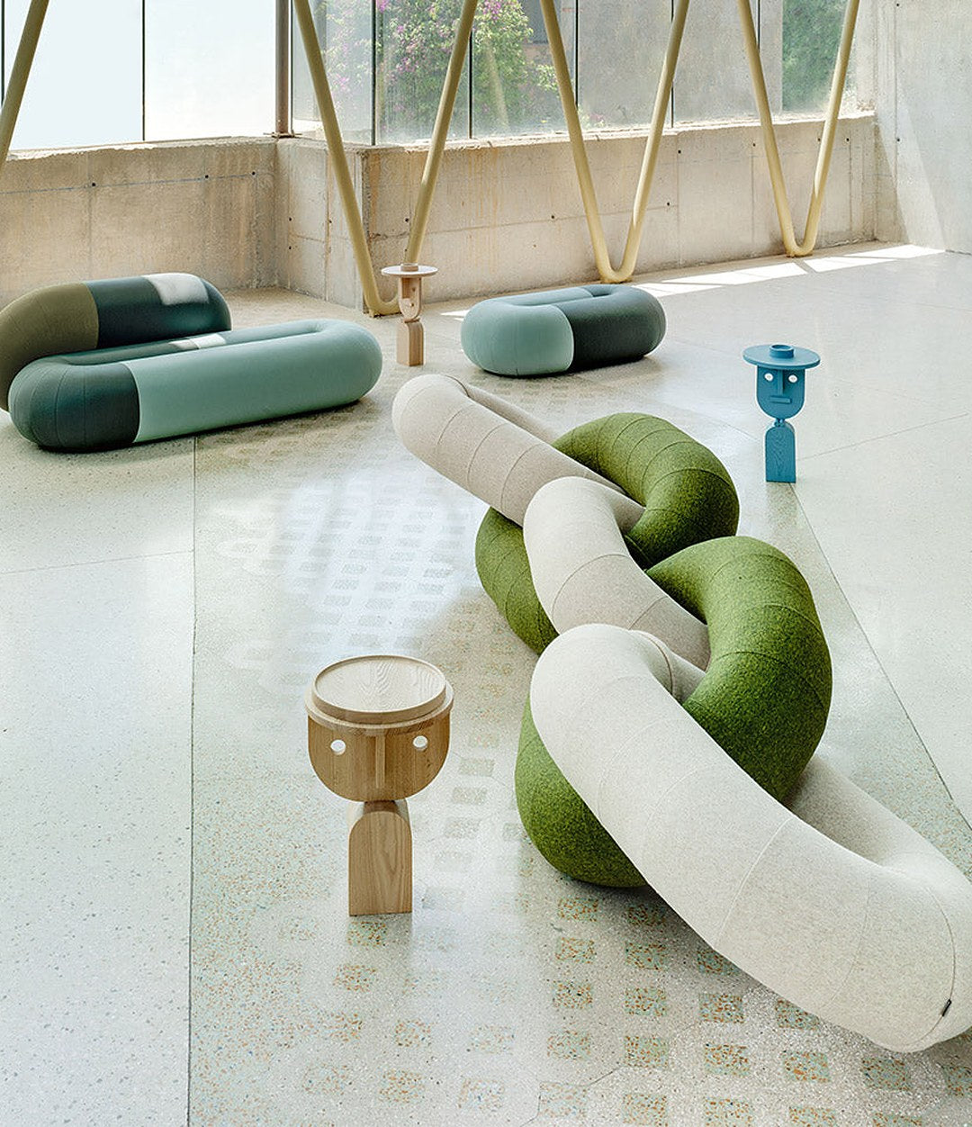 Loop Sofa by Sancal chain of sofas in green and white – In Dubai by WSPR