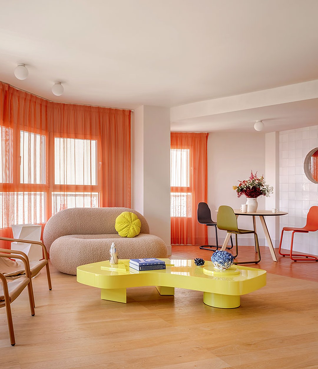 Loop Sofa by Sancal in beige in an orange room – In Dubai by WSPR