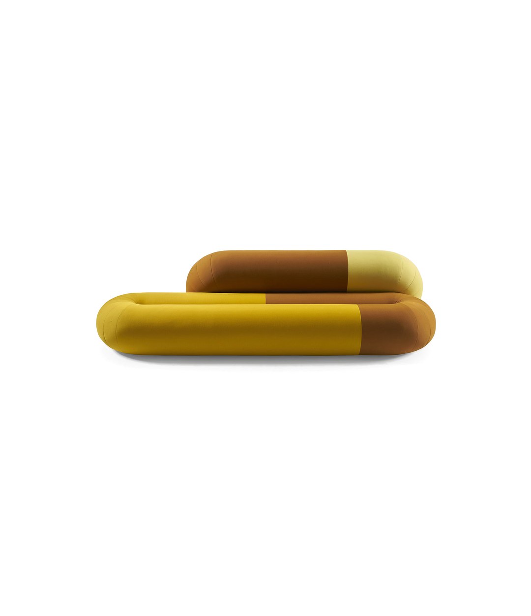 Loop Sofa by Sancal terminal sofa in yellow and ochre patchwork – In Dubai by WSPR