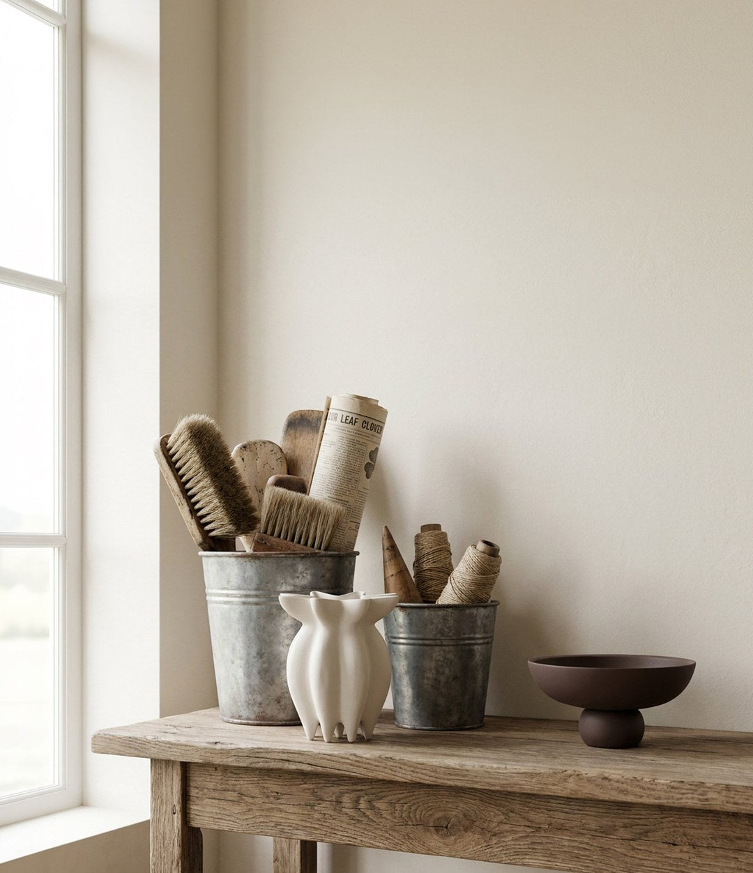 Lotus Vase, Petit by 101 Copenhagen in Birch in a styled interior, view 3 – In Dubai by WSPR