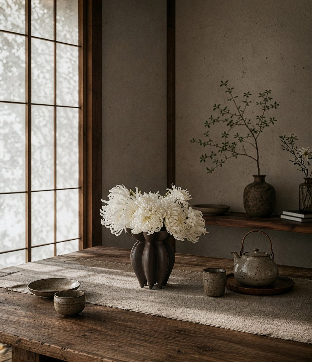 Lotus Vase, Petit by 101 Copenhagen in Coffee in a styled interior – In Dubai by WSPR