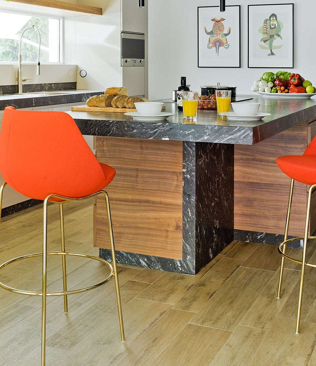 Magnum Stool by Sancal in orange at a kitchen island – In Dubai by WSPR