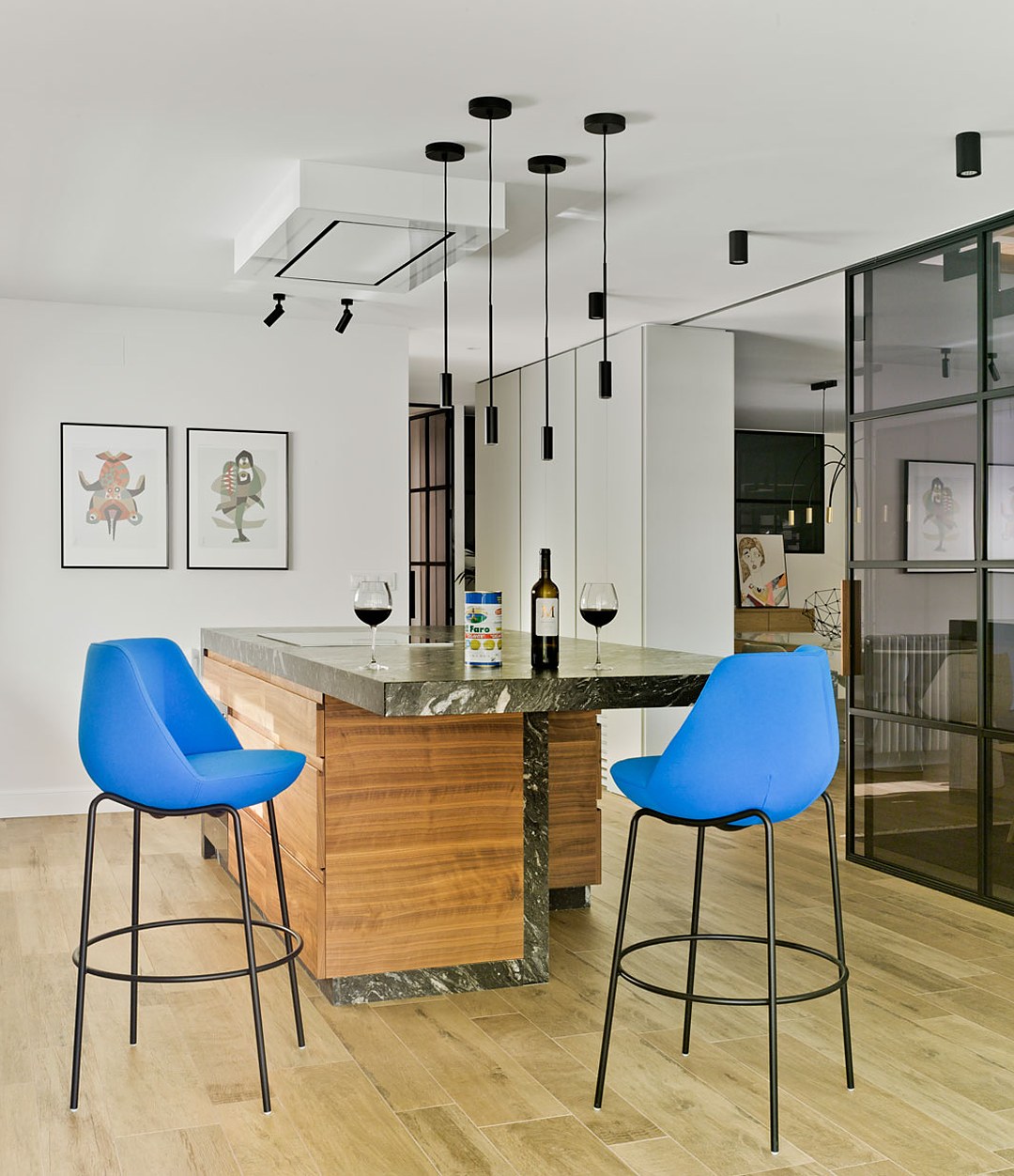 Magnum Stool by Sancal in blue at a kitchen island – In Dubai by WSPR
