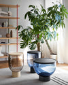 Mastea Coffee Table by Miniforms styled in a bright living room beside a bookcase and plants – In Dubai by WSPR