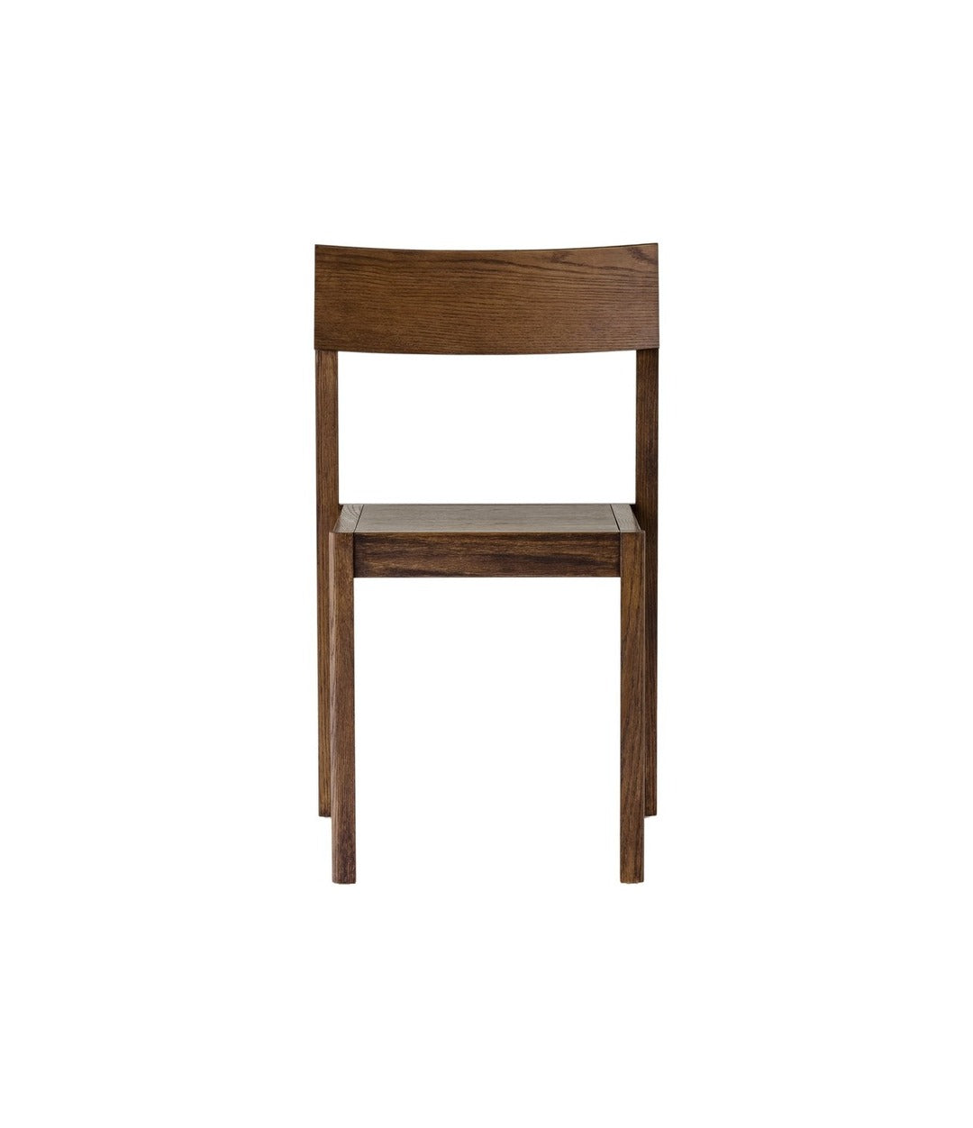 Mauro Dining Chair by Audo in dark stained oak with a wooden seat, front view – In Dubai by WSPR