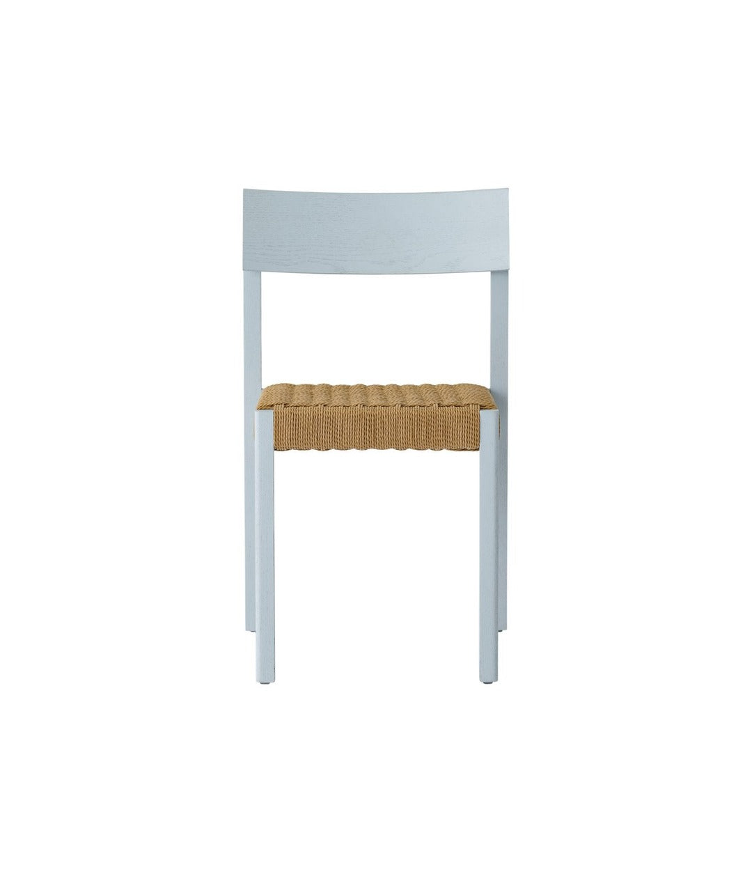 Mauro Dining Chair by Audo in linen blue oak with a paper cord seat, front view – In Dubai by WSPR