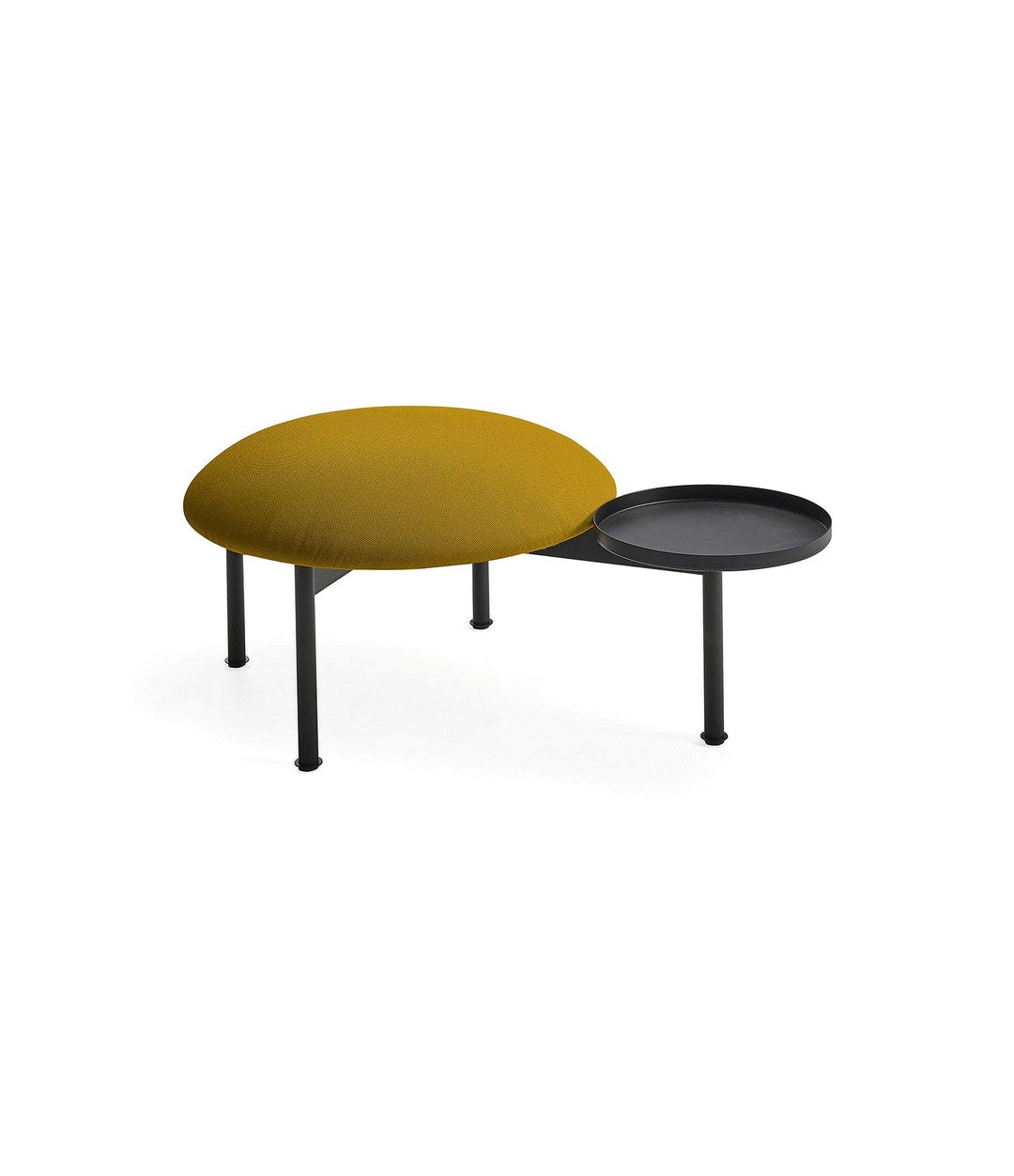Meeting Point Pouf by Sancal in mustard with a black table – In Dubai by WSPR