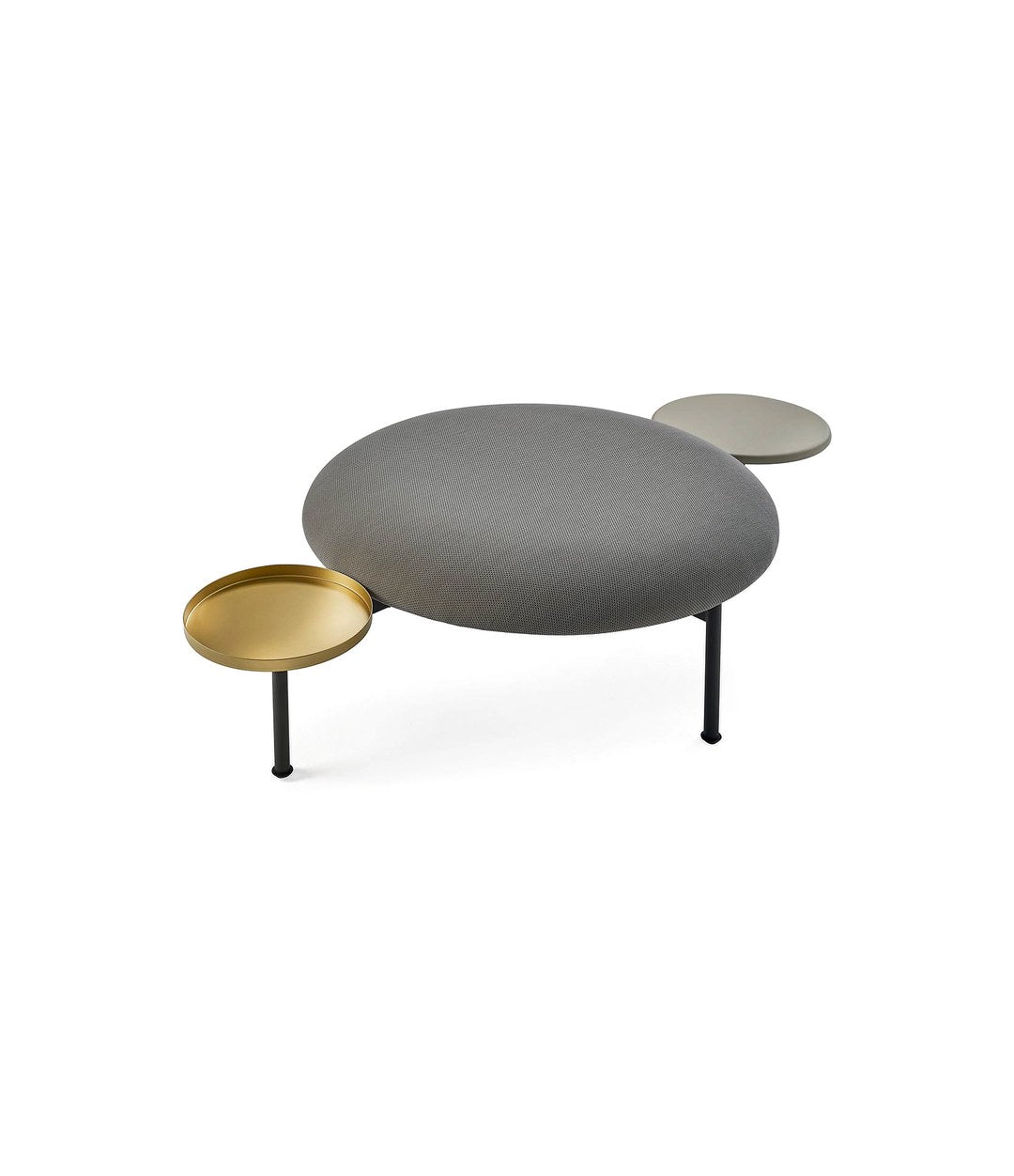Meeting Point Pouf by Sancal in grey with brass and ash tables – In Dubai by WSPR