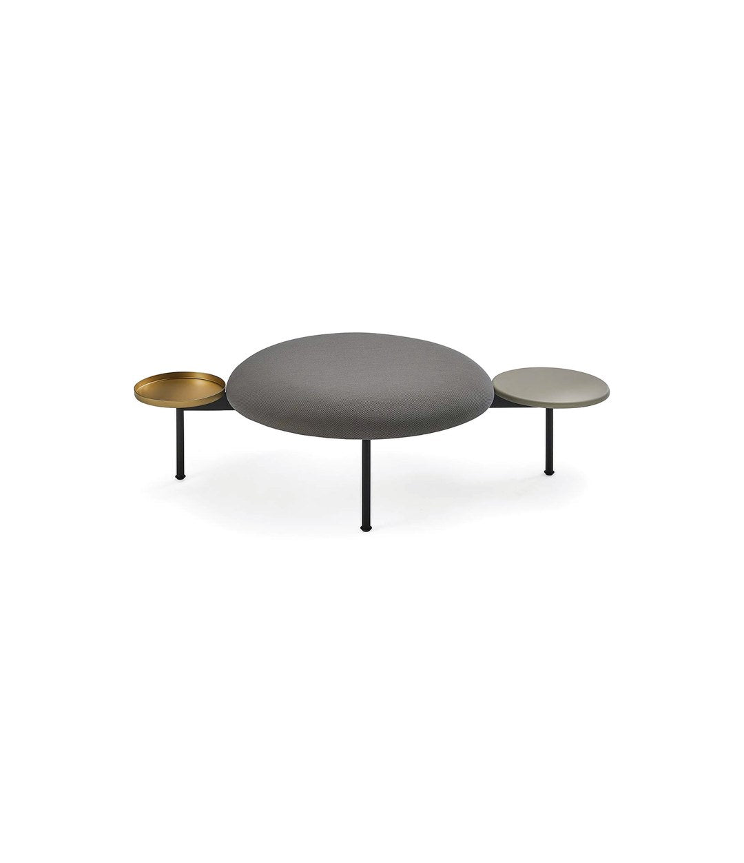 Meeting Point Pouf by Sancal in grey with brass and ash tables, front view – In Dubai by WSPR