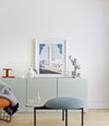 Meeting Point Pouf by Sancal in blue in a bright living room – In Dubai by WSPR