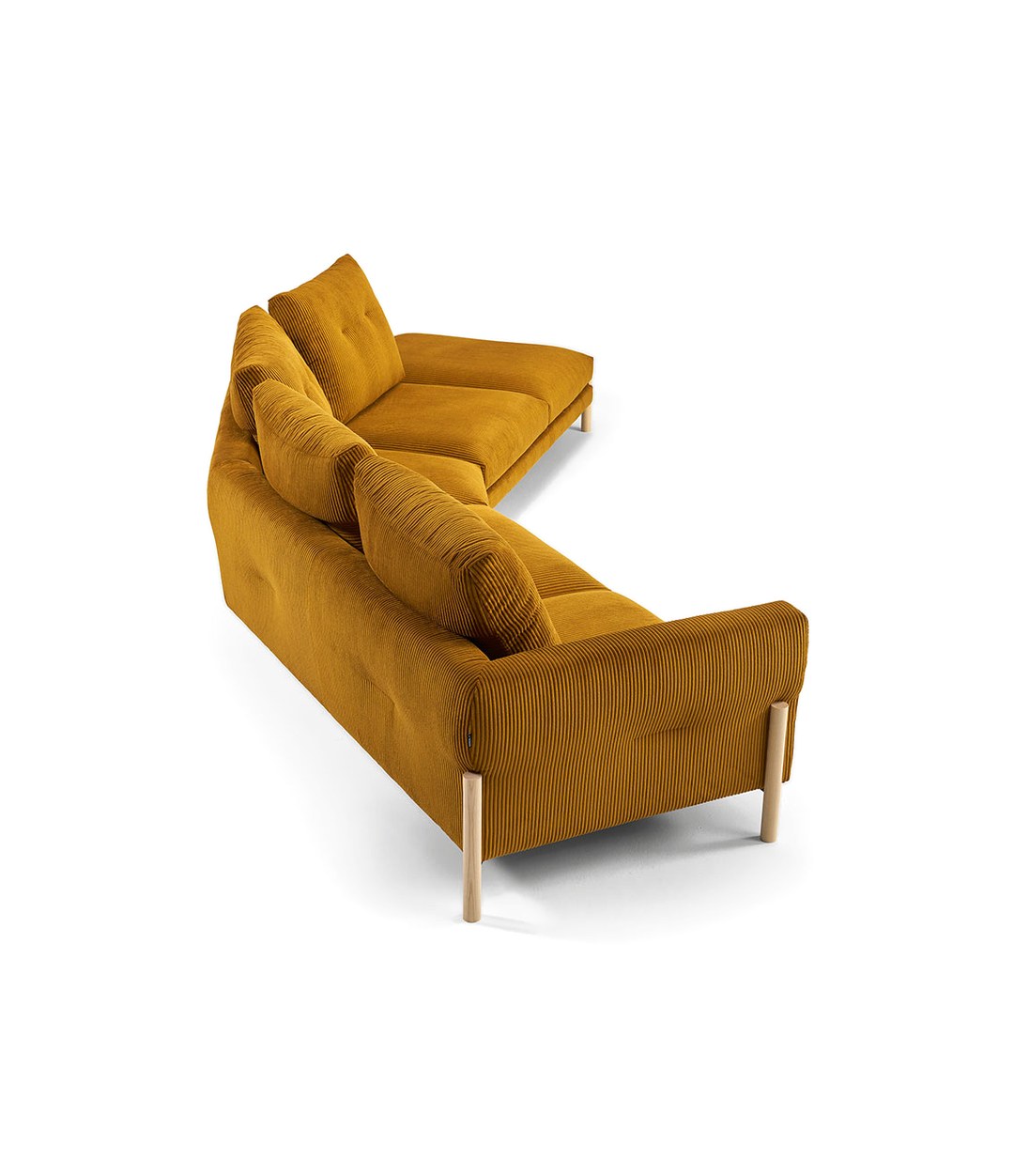 Momic Modular Sofa by Sancal curved composition in ochre velvet, seen from above – In Dubai by WSPR