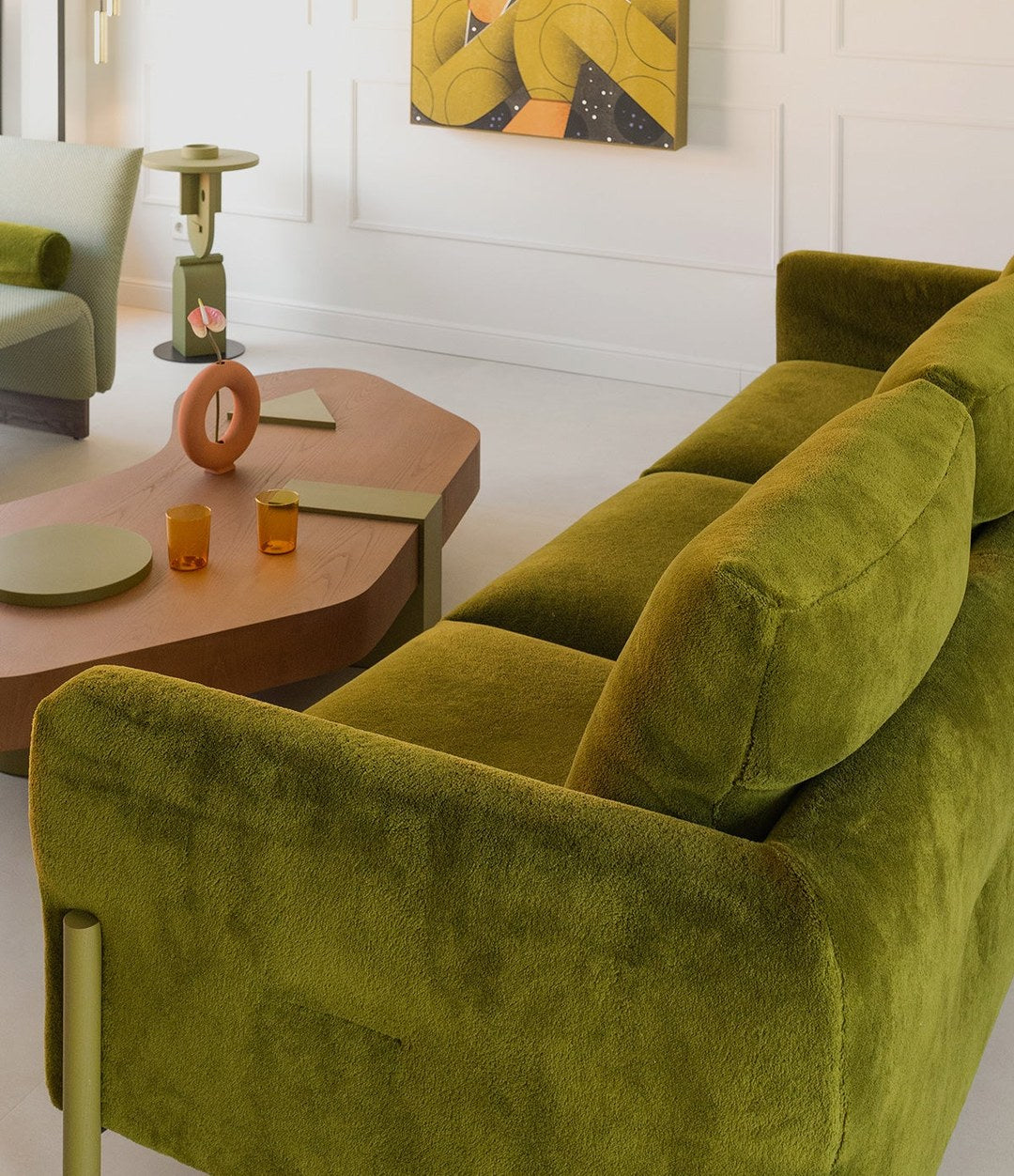 Momic Sofa by Sancal in green velvet, side view – In Dubai by WSPR