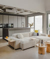 Mousse Modular Sofa by Sancal in white corduroy with wooden side tables – In Dubai by WSPR
