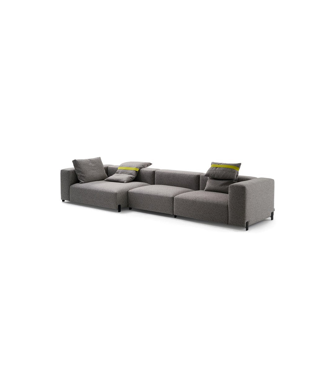 Mousse Modular Sofa by Sancal composition with a chaise longue in grey, three-quarter view – In Dubai by WSPR