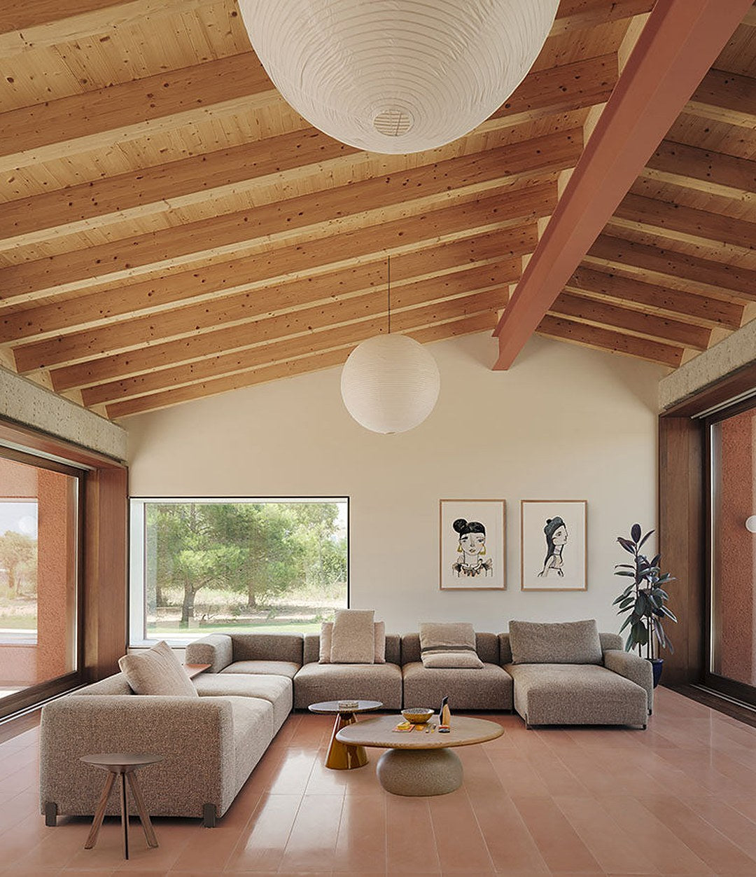 Mousse Modular Sofa by Sancal large corner composition in taupe under a wooden roof – In Dubai by WSPR