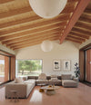 Mousse Modular Sofa by Sancal large corner composition in taupe under a wooden roof – In Dubai by WSPR