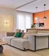 Mousse Modular Sofa by Sancal in cream by a kitchen island – In Dubai by WSPR