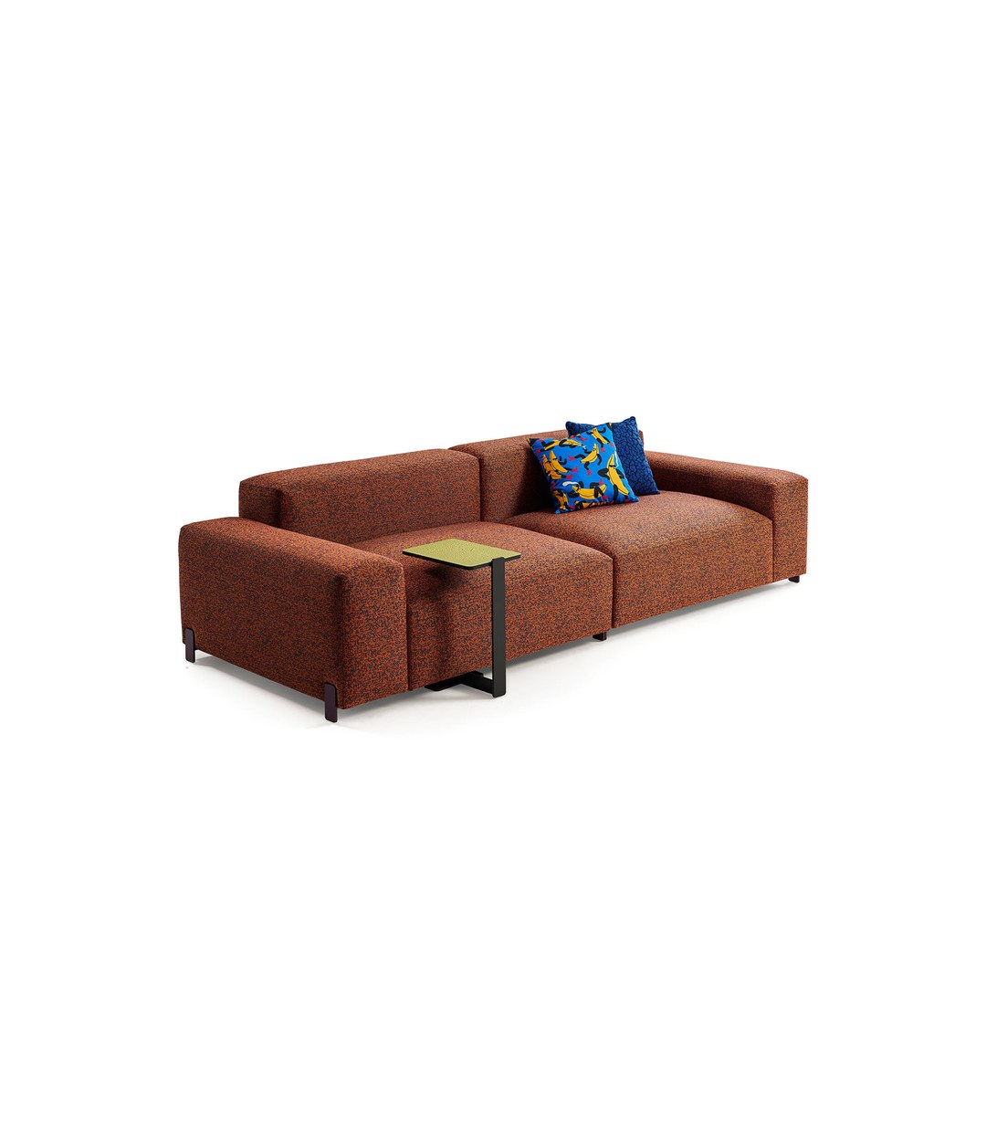 Mousse Sofa by Sancal in rust with a side table, three-quarter view – In Dubai by WSPR
