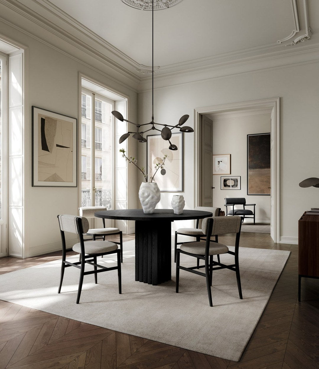Nama Dining Chair by 101 Copenhagen in Coffee Black Oak / Linen in a styled interior – In Dubai by WSPR