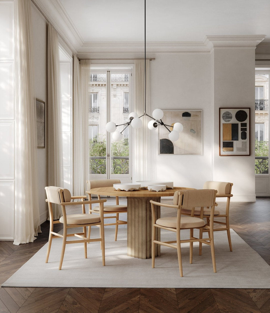 Nama Dining Chair with Armrests by 101 Copenhagen in Nubuck in a styled interior – In Dubai by WSPR